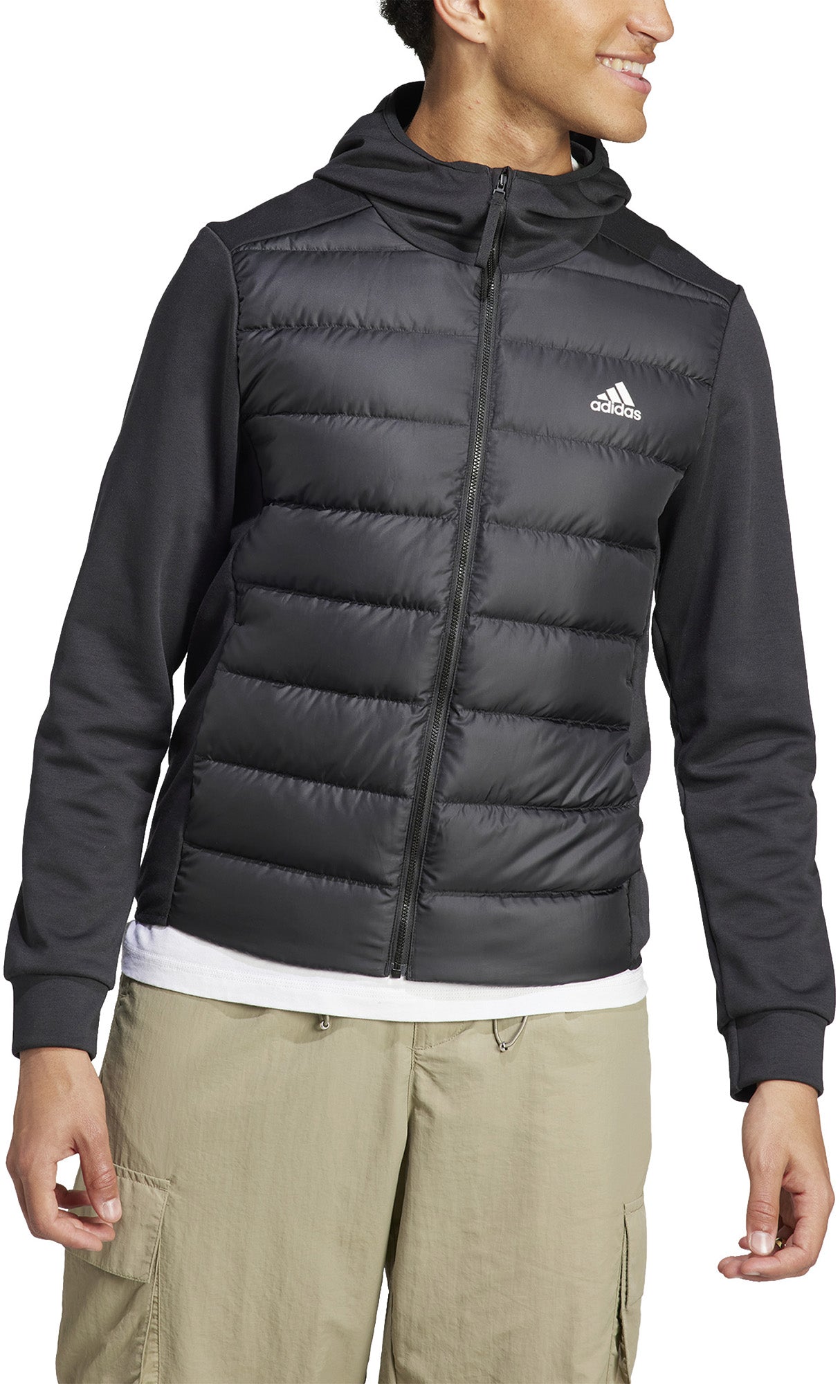 Essentials Hybride donsjack met capuchon