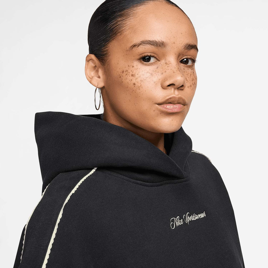 Studio Fleece Oversized Scallop-Trim Hoodie