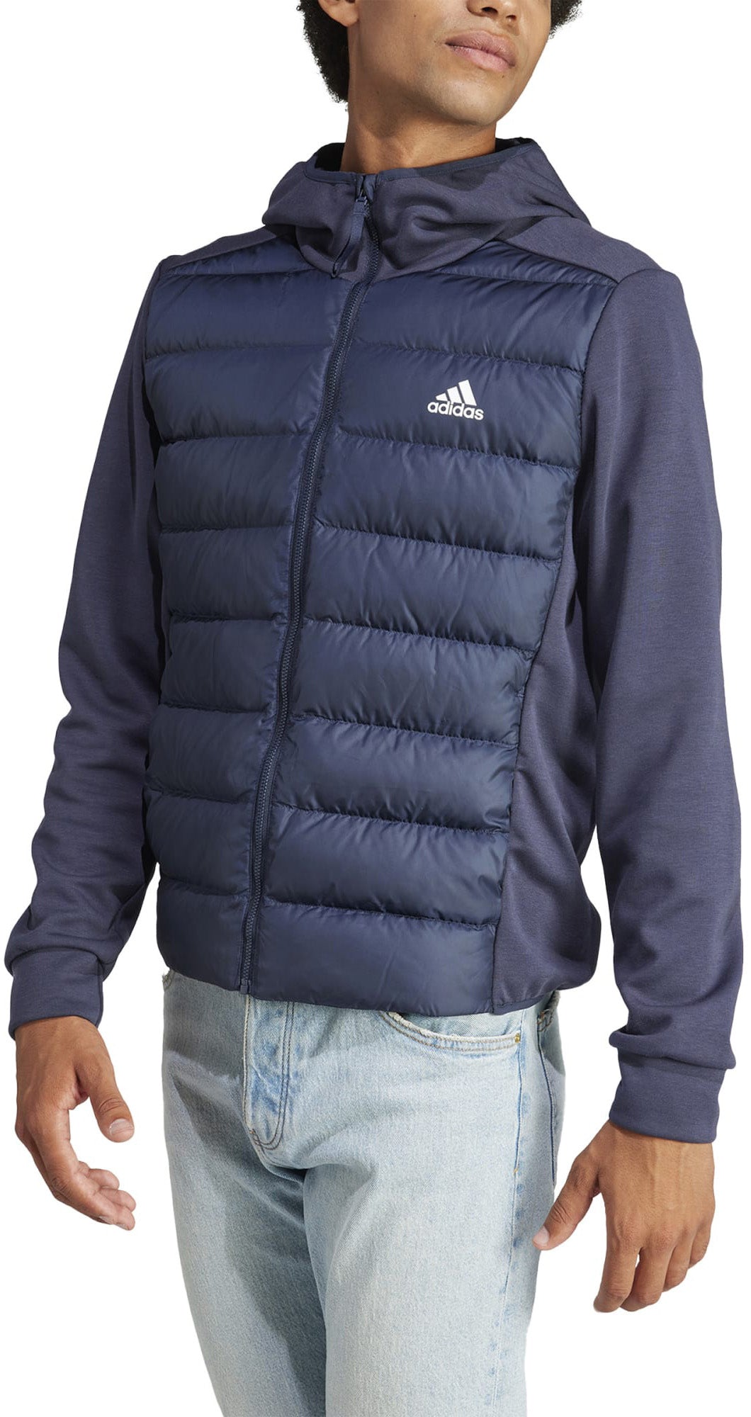 Essentials Hybride donsjack met capuchon