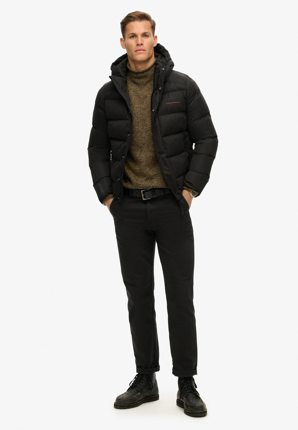 Hooded Microfibre Sports Puffer Jacket