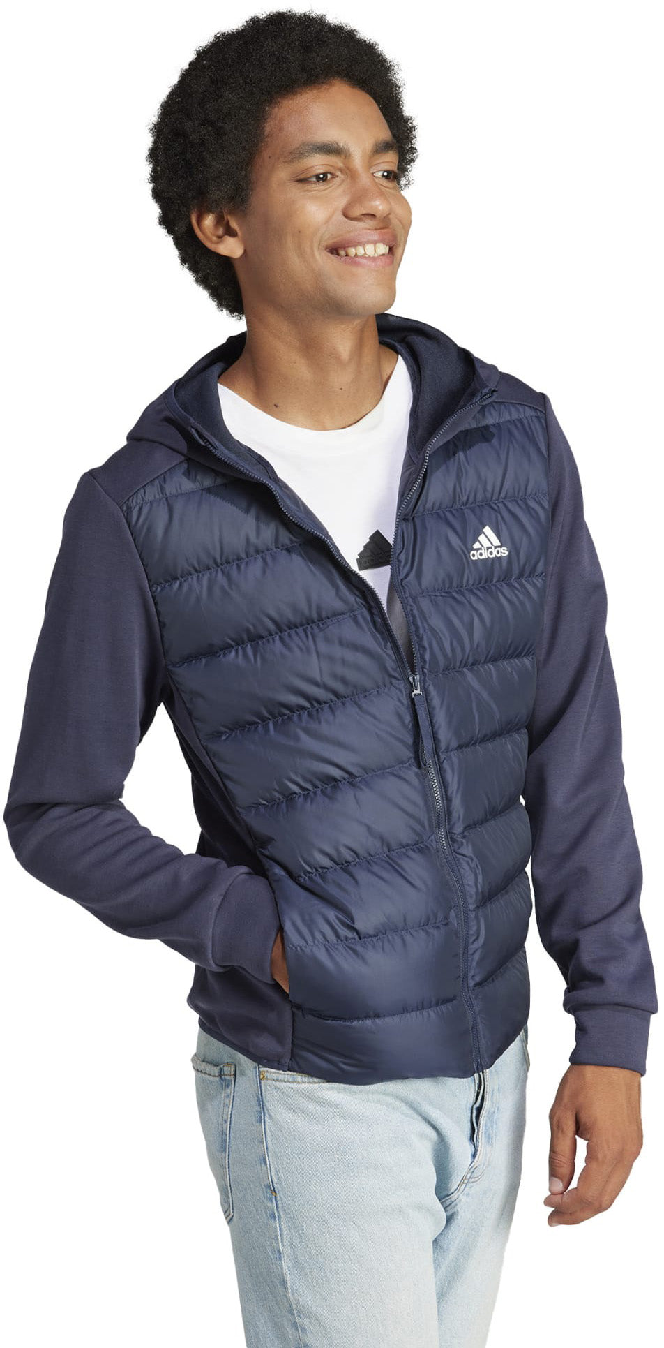 Essentials Hybride donsjack met capuchon