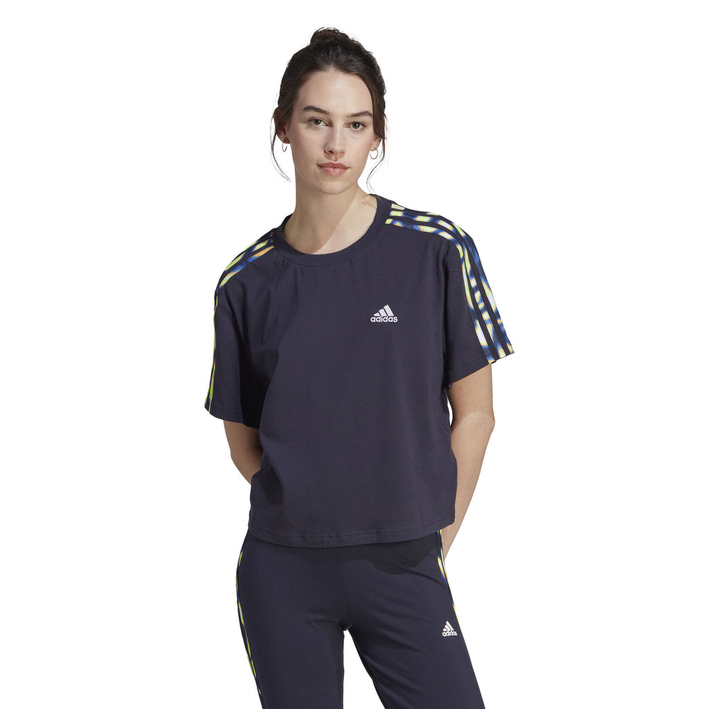 Vibrant Print 3-Stripes Cotton Crop t-shirt