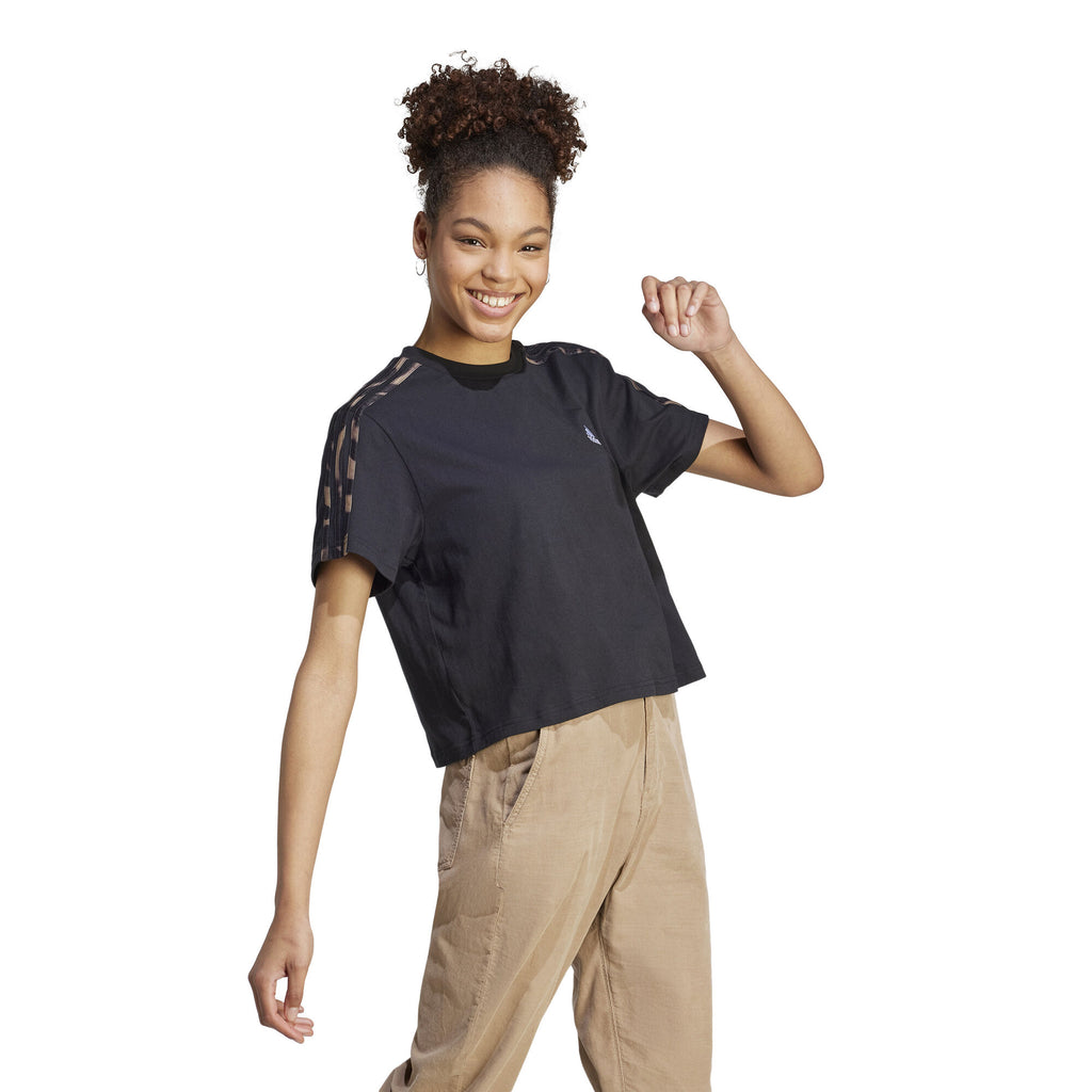 Vibrant Print 3-Stripes Cotton Crop t-shirt